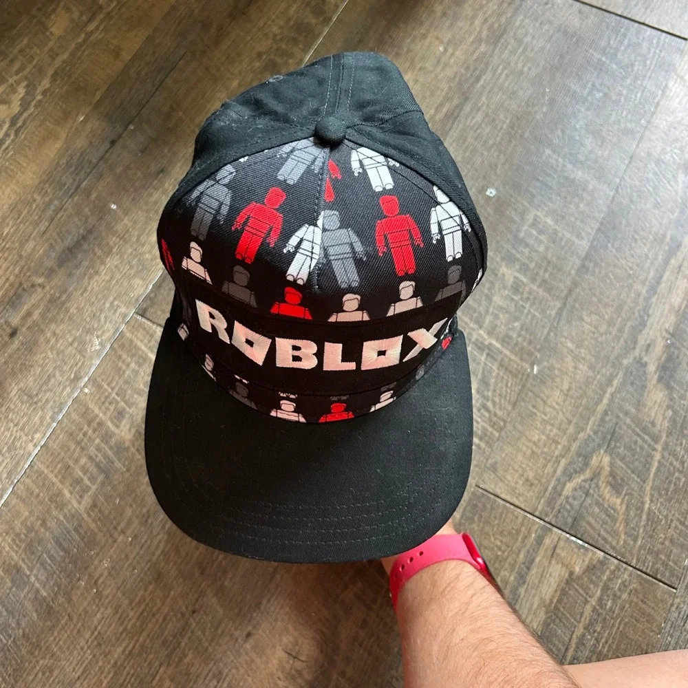 Roblox Youth Snapback Hat Black Red Character Print Embroidered Logo Cap OSFM